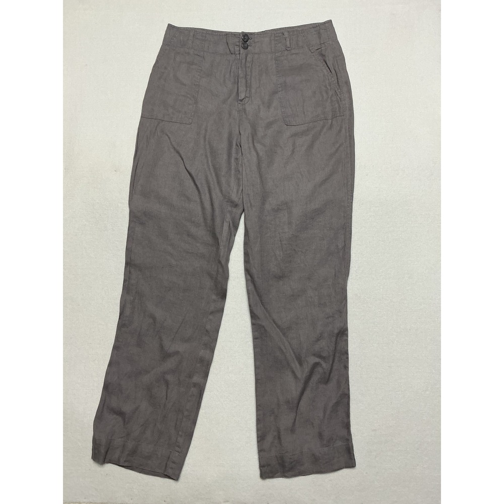 Tahari Womens 12 100% Linen Pants Taupe Gray Straight Leg Trouser Casual Career